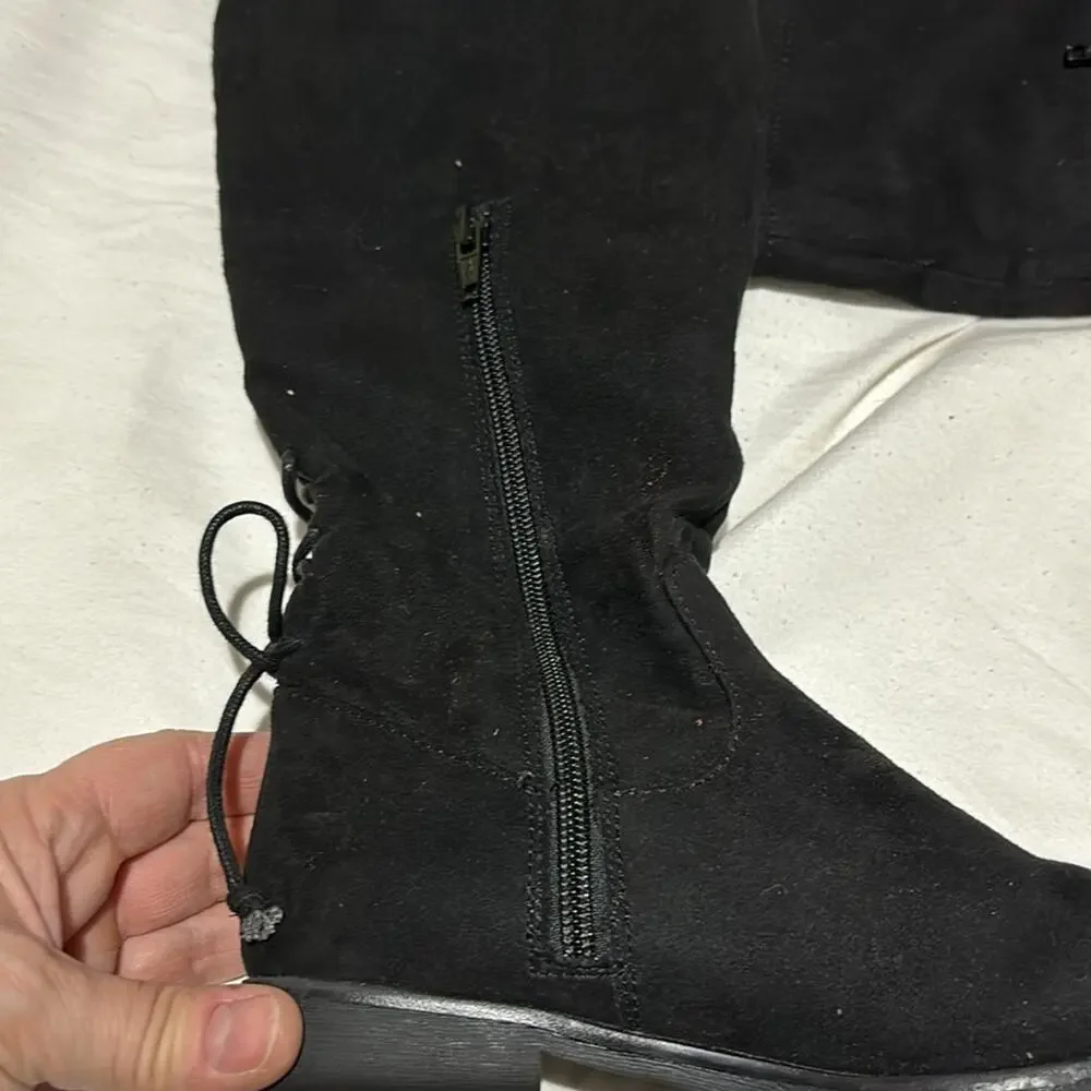 Childrens place 1 black tall microfiber flat boot side zipper entry euc